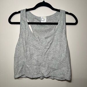 Aerie Grey Waffle Knit Cropped Loose Tank